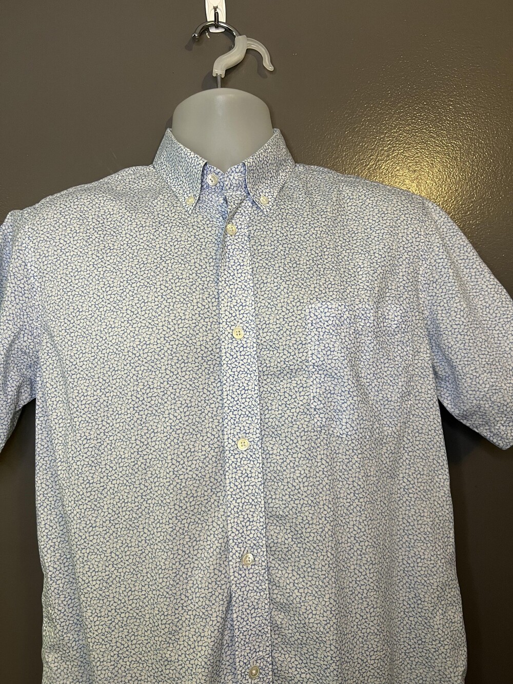 Liberty London Shirt Mens 15 1/2 Blue Floral Print Short Sleeve Button Up Casual